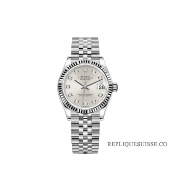 Rolex Datejust 31 Blanc Rolesor cadran serti de diamants Bracelet Jubilee