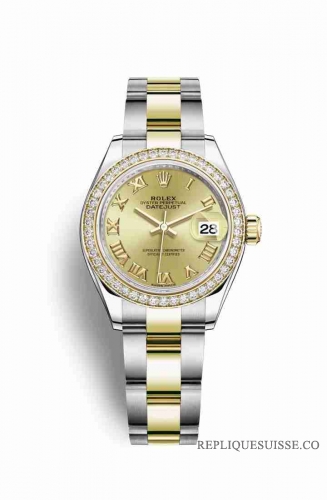 Copie Montre Rolex Datejust 28 Jaune Rolesor Oystersteel or jaune 18 ct RBR Champagne-couleur Cadran m279383rbr-0010