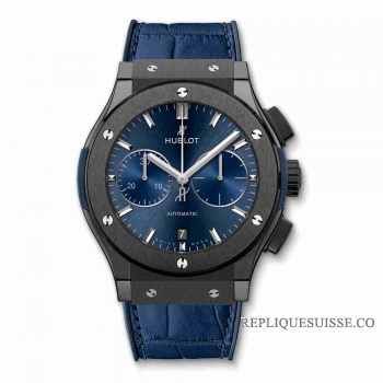 Copie Montre Hublot Classic Fusion Ceramic Blue Chronograph 45mm 521.CM.7170.LR