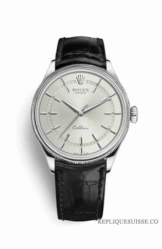 Copie Montre Rolex Cellini Time or blanc 18 ct 50509 Cadran rhodium m50509-0008