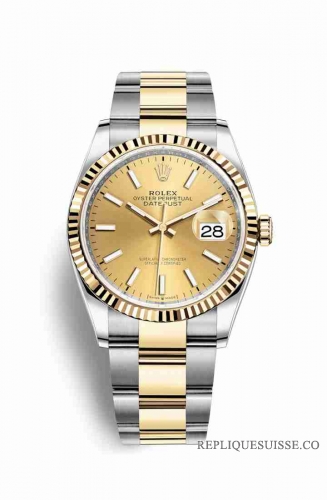 Copie Montre Rolex Datejust 36 Jaune Rolesor Oystersteel or jaune 18 ct 126233 Champagne-couleur Cadran m126233-0016