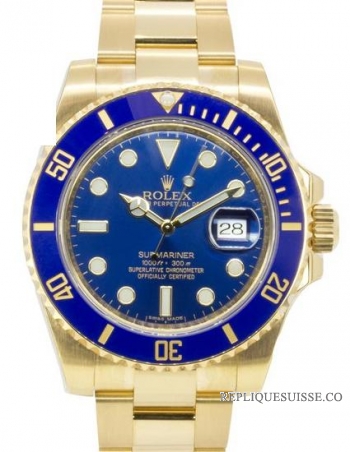 Réplique Rolex Submariner Date Jaune or bleu Dial 116618LB