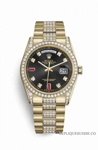 Copie Montre Rolex Day-Date 36 Or jaune 18 ct ensemble de cosses 118388 Or noir rubis ensemble Cadran m118388-0123