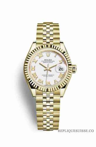 Copie Montre Rolex Datejust 28 Or jaune 18 ct Cadran Blanc m279178-0030