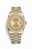 Copie Montre Rolex Day-Date 36 Or jaune 18 ct 118348 Champagne-diamants Diamant cadran m118348-0132