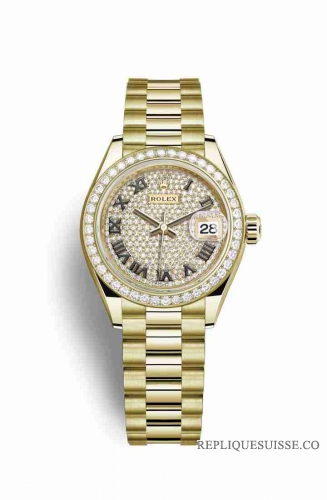 Copie Montre Rolex Datejust 28 or jaune 18 ct 279138RBR Cadran pave de diamants m279138rbr-0029