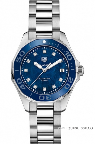 Copie Montre Tag Heuer Aquaracer bleu mere de perle diamant Cadran Mesdames WAY131L.BA0748