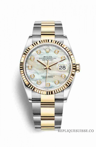 Copie Montre Rolex Datejust 36 Jaune Rolesor Oystersteel or jaune 18 ct 126233 Nacre blanche sertie de diamants Cadran m126233-0024