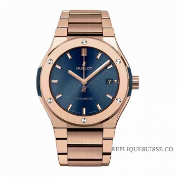 Copie Montre Hublot Classic Fusion Bleu Roi Or Bracelet 45mm 510.OX.7180.OX