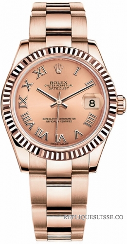 Rolex Oyster Perpetual Datejust Lady 178275 Femmes Lunette cannelee Or Rose Réplique Montre - NEUF