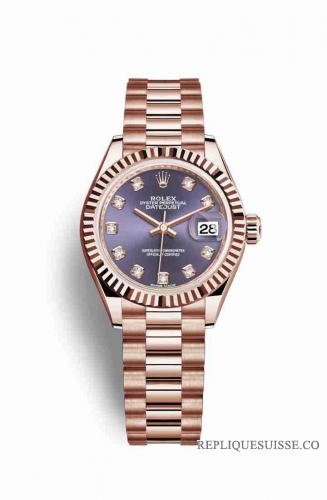 Copie Montre Rolex Datejust 28 18 carats Everose or 279175 Aubergine serti diamants Cadran m279175-0019