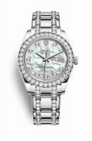 Copie Montre Rolex Pearlmaster 39 Or blanc 18 carats Nacre blanche sertie de diamants Cadran m86289-0002