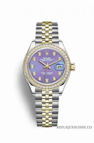 Copie Montre Rolex Datejust 28 Jaune Rolesor Oystersteel or jaune 18 ct RBR Lavande diamants ensemble Cadran m279383rbr-0015