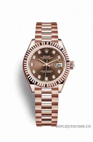 Copie Montre Rolex Datejust 28 18 carats Everose or 279175 Set diamants chocolat Cadran m279175-0016