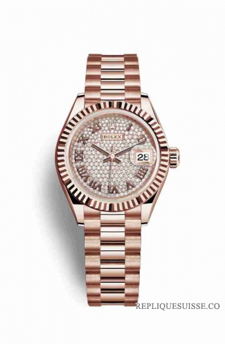 Copie Montre Rolex Datejust 28 or Everose 18 carats 279175 cadran pave de diamants m279175-0023