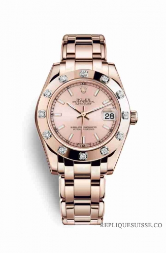 Copie Montre Rolex Pearlmaster 34 18 ct Everose or cadran rose m81315-0021