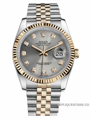 Réplique Rolex Datejust 36mm acier et Jaune or Gris Dial 116233 GDJ