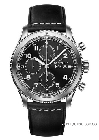 Copie Montre Breitling Navitimer 8 chronographe cadran noir bracelet en cuir A13314101B1X1