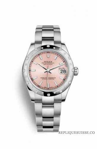 Copie Montre Rolex Datejust 31 Blanc Roles ou Oystersteel Or blanc 18 carats 178344 Rose Cadran m178344-0052