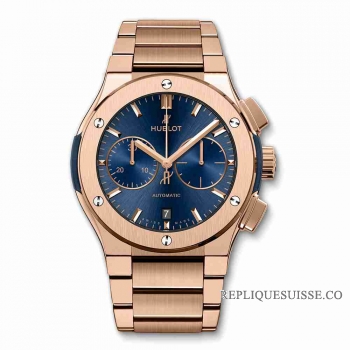 Copie Montre Hublot Classic Fusion Bleu Chronographe King Gold Bracelet 45mm 520.OX.7180.OX