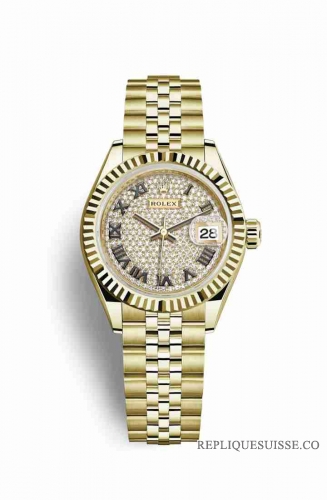 Copie Montre Rolex Datejust 28 Or jaune 18 ct Cadran pave de diamants m279178-0032
