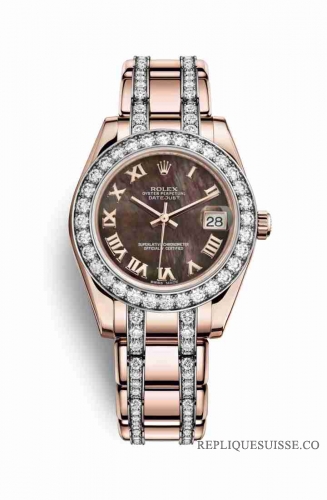 Copie Montre Rolex Pearlmaster 34 18 ct Everose or Nacre noire Cadran m81285-0035