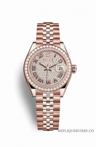 Copie Montre Rolex Datejust 28 18 carats Everose or 279135RBR Cadran pave de diamants m279135rbr-0022