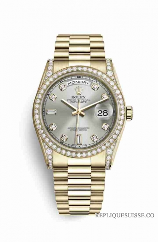 Copie Montre Rolex Day-Date 36 Or jaune 18 ct serti diamants 118388 Or serti argent Cadran m118388-0022