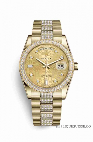 Copie Montre Rolex Day-Date 36 Or jaune 18 carats 118348 Champagne-couleur Jubile design serti Cadran m118348-0089