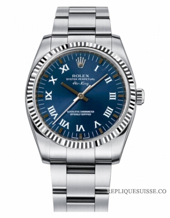 Réplique Rolex Air-King Blanc or Fluted Bezel bleu cadran 114234 BLRO Mon 114234 BLRO