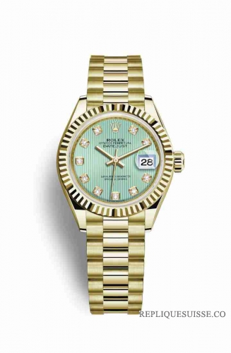 Copie Montre Rolex Datejust 28 or jaune 18 ct Menthe verte ensemble diamants Cadran m279178-0027