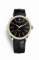 Copie Montre Rolex Cellini Time 18 ct Everose or 50705RBR Noir serti de diamants Cadran m50705rbr-0014