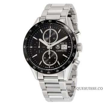 TAG Heuer Réplique Carrera Noir Dial Chronographe Acier inoxydable Automatique CV201AJ.BA0727