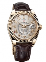 Réplique Rolex Sky-Dweller Jaune Or Argente Sunray Cadran 326138