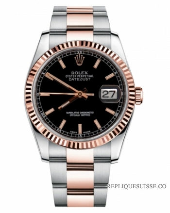 Réplique Rolex Datejust 36mm acier et cadran en or rose noire 116231 BKSO