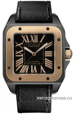 Cartier Santos 100 noir acier Rose Or W2020009 Montre Réplique