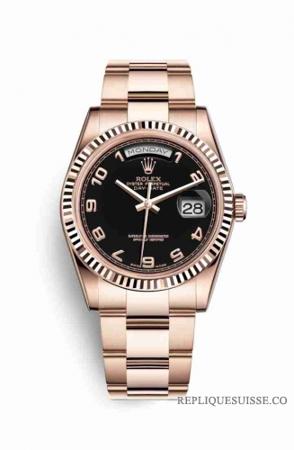 Copie Montre Rolex Day-Date 36 Or Everose 18 ct 118235 Cadran Noir m118235f-0060