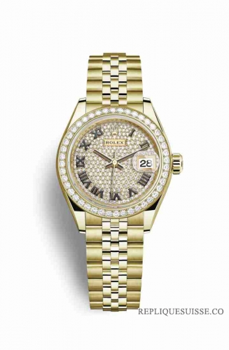 Copie Montre Rolex Datejust 28 Or jaune 18 ct 279138RBR Cadran pave de diamants m279138rbr-0030