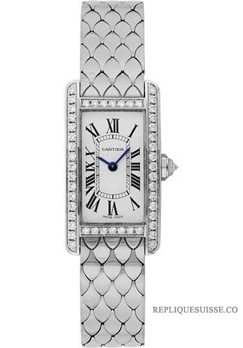Cartier Tank Americaine Cadran Argente Or Blanc Bracelet montre Réplique Femme WB710009