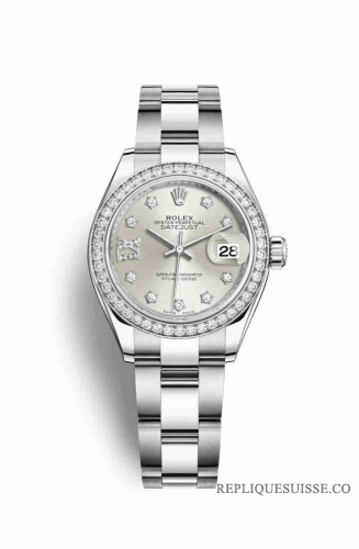 Copie Montre Rolex Datejust 28 Blanc Role ou Oystersteel 18 carats en or blanc RBR Argent serti diamants Cadran m279384rbr-0022