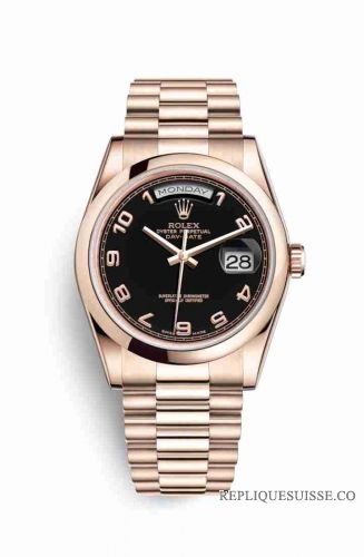 Copie Montre Rolex Day-Date 36 Or Everose 18 ct 118205 Cadran Noir m118205f-0018