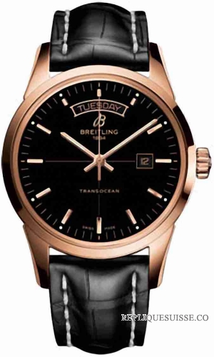 Breitling Transocean Chronographe Day and Date noir Strap avec Montre Réplique