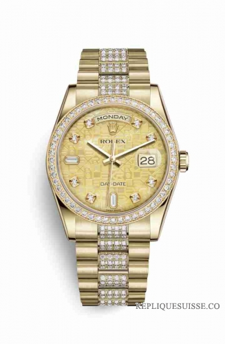 Copie Montre Rolex Day-Date 36 Or jaune 18 ct 118348 Diamant couleur nacre Jubile design serti de diamants Cadran m118348-0090