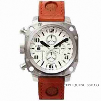 U-BOAT Thousands of Feet 50mm Blanc Dial brun cuir Montre Réplique