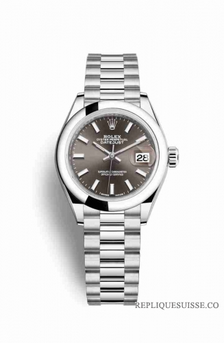 Copie Montre Rolex Datejust 28 Platinum Gris fonce Cadran m279166-0009