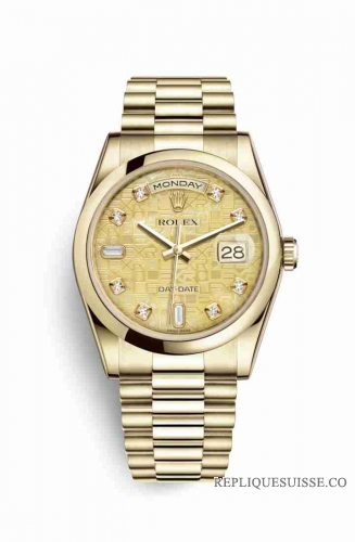 Copie Montre Rolex Day-Date 36 Or jaune 18 ct 118208 Nacre Jubile de couleur champagne en nacre Cadran m118208-0109