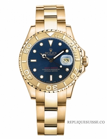 Rolex Yacht-Master Or jaune Bleu cadran Dames 169628 B