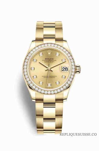 Copie Montre Rolex Datejust 31 or jaune 18 carats 278288RBR Champagne-couleur diamants Cadran m278288rbr-0012