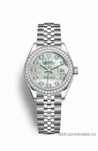 Copie Montre Rolex Datejust 28 White Rolesor Oystersteel or blanc 18 ct RBR Blanc nacre sertie de diamants Cadran m279384rbr-0011