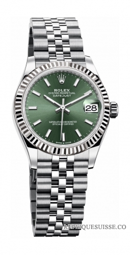 Rolex Datejust 31 Rolesor blanc cadran vert bracelet Jubilee